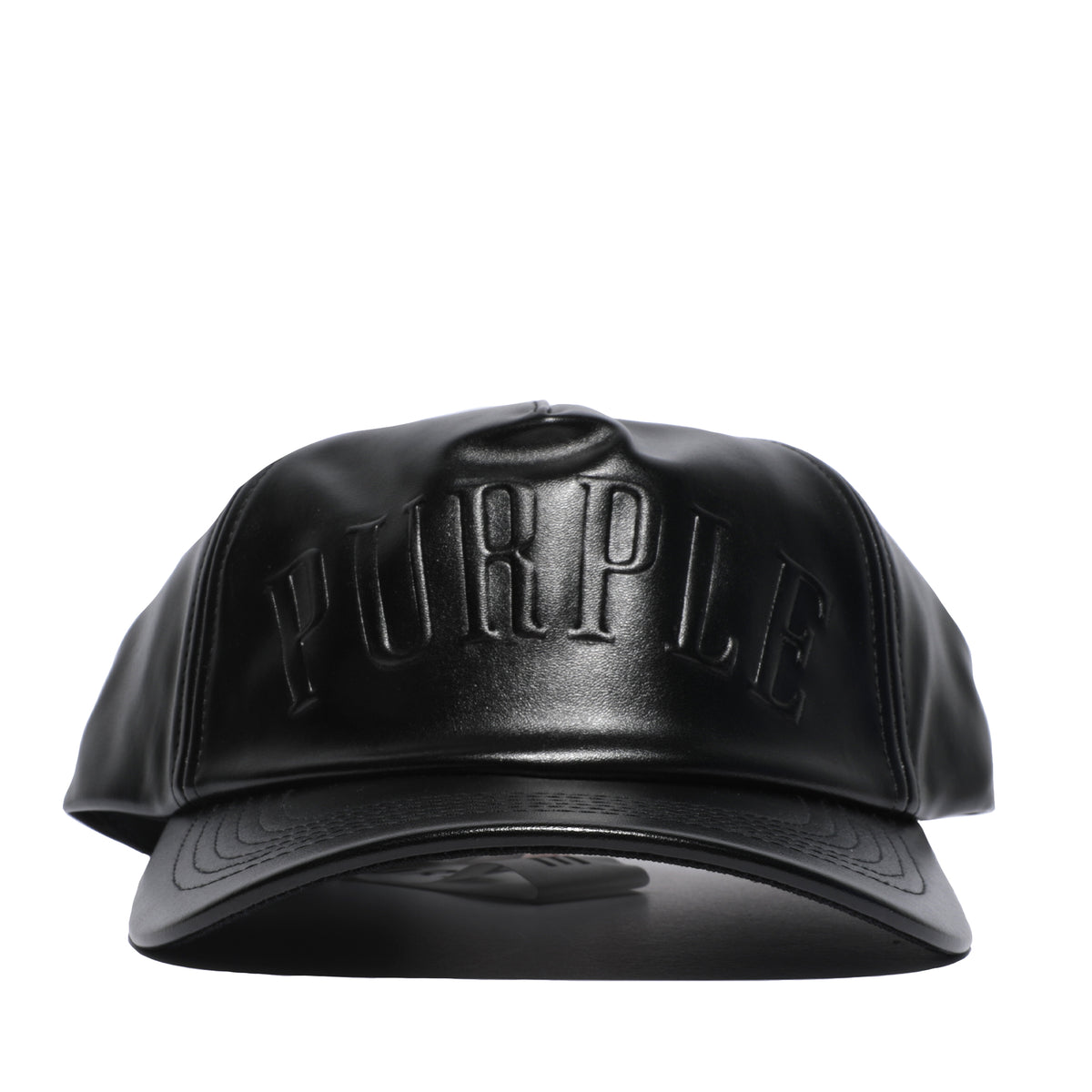 Purple Brand PU Five Panel Black Leather Hat - SIZE Boutique