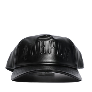 Purple Brand PU Five Panel Black Leather Hat - SIZE Boutique