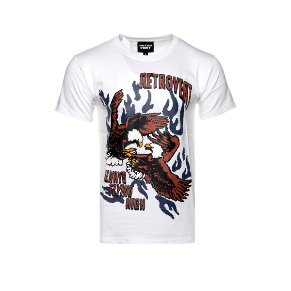 Retrovert "Fire Bird" Men's Graphic SS White / Navy Tee - SIZE Boutique