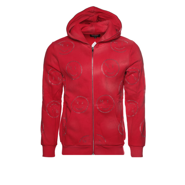 Retrovert Smiley Men's Red Zip-Up Hoodie - SIZE Boutique