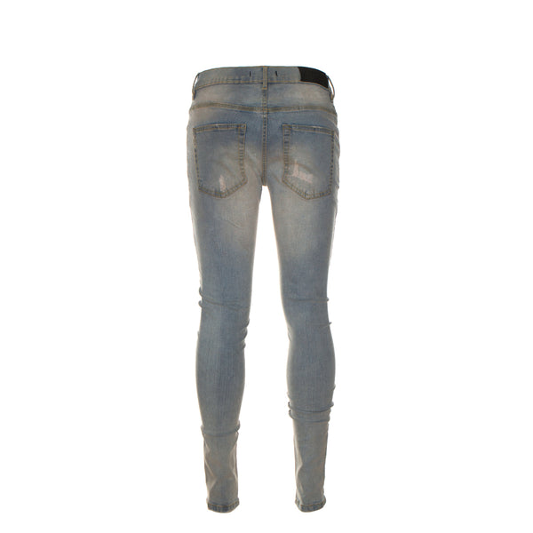 Black Denim Desert Sky Pale Blue Men's Distressed Skinny Jeans