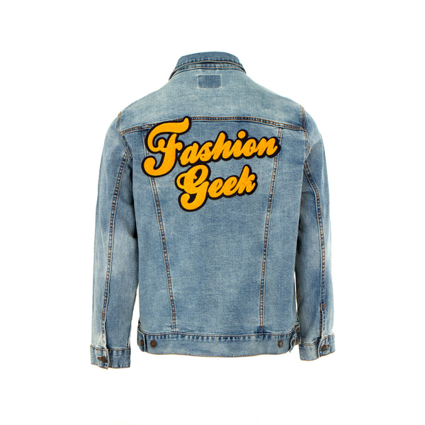 Fashion Geek Script Logo Trucker Men's Denim Jacket 