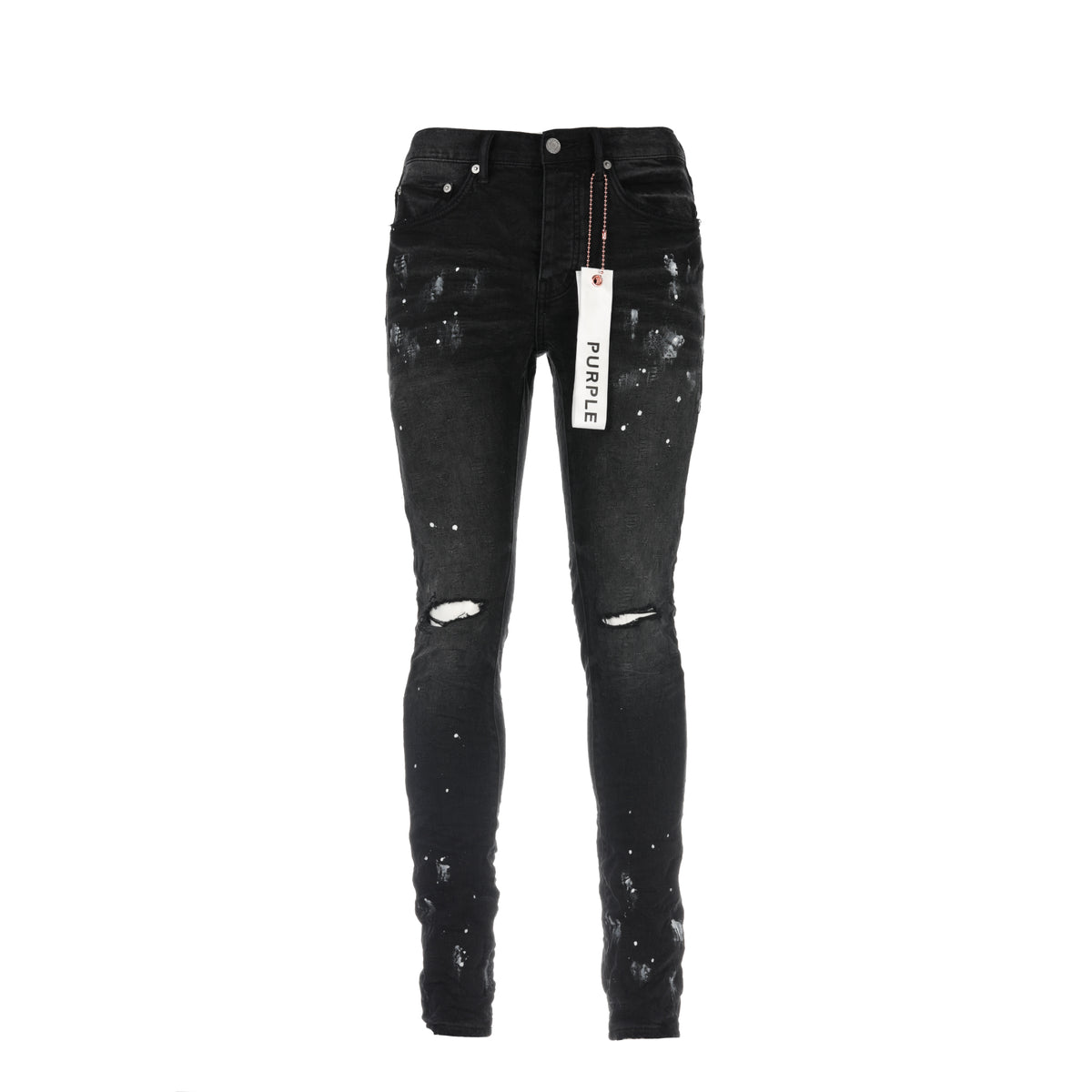 Purple Brand P001 Black Paint Knee Slit Jacquard Monogram Men's Jean