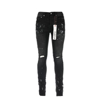 Purple Brand P001 Black Paint Knee Slit Jacquard Monogram Men's Jean