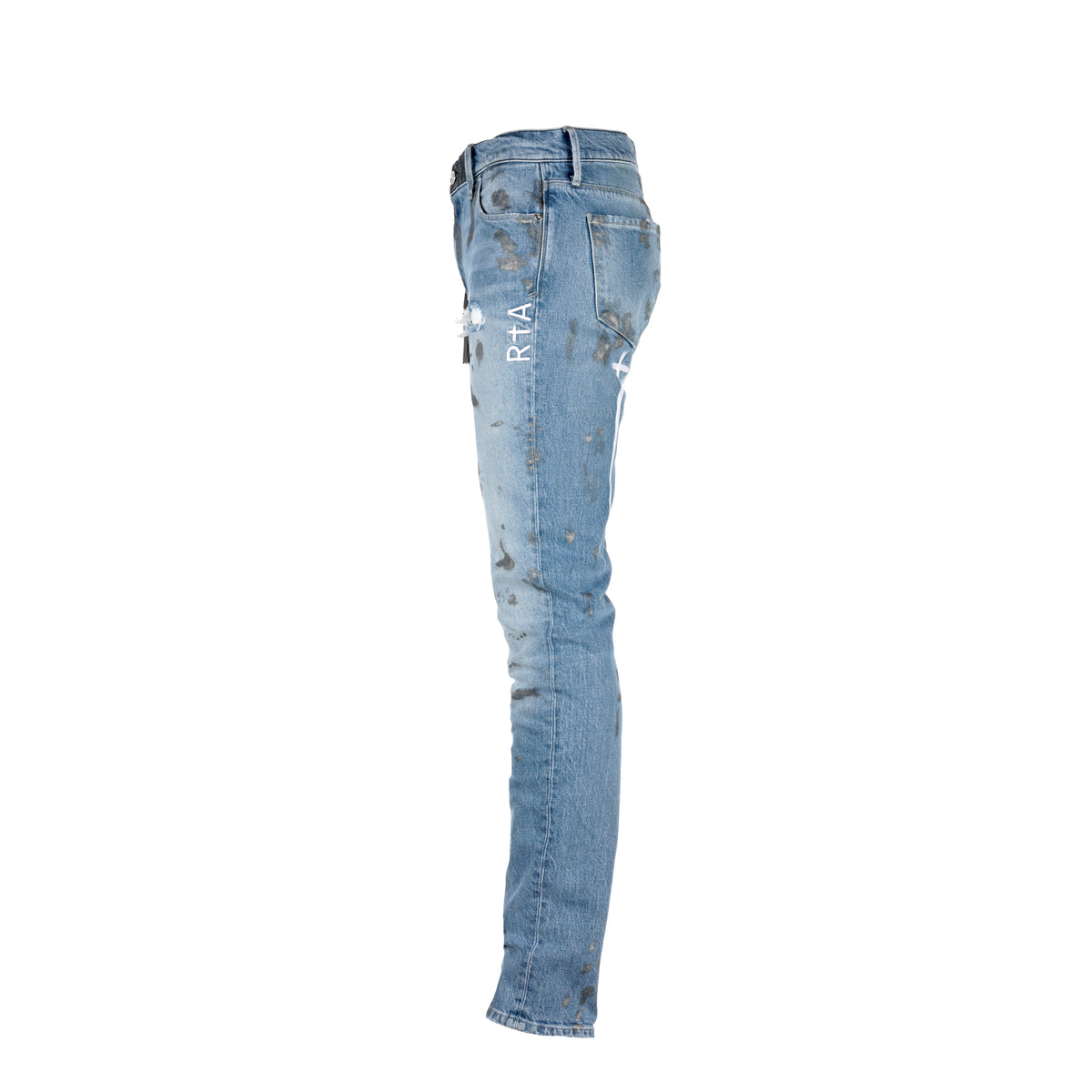 RtA Brand Bryant Mid Blue With Paint Men's Designer Jeans