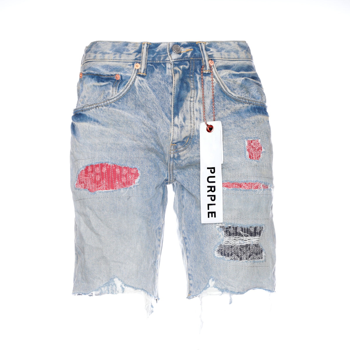 Purple Denim Men's Bandana Patch Work Indigo Denim Shorts
