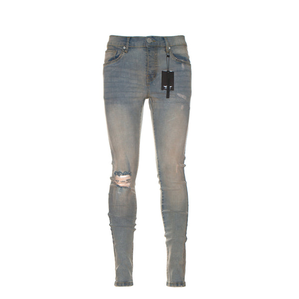 Black Denim Desert Sky Pale Blue Men's Distressed Skinny Jeans