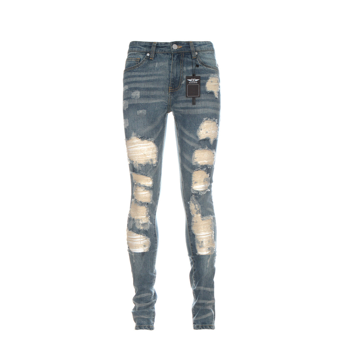 Black Denim Destroyed Men's Heavily Distressed Blue Skinny Jeans
