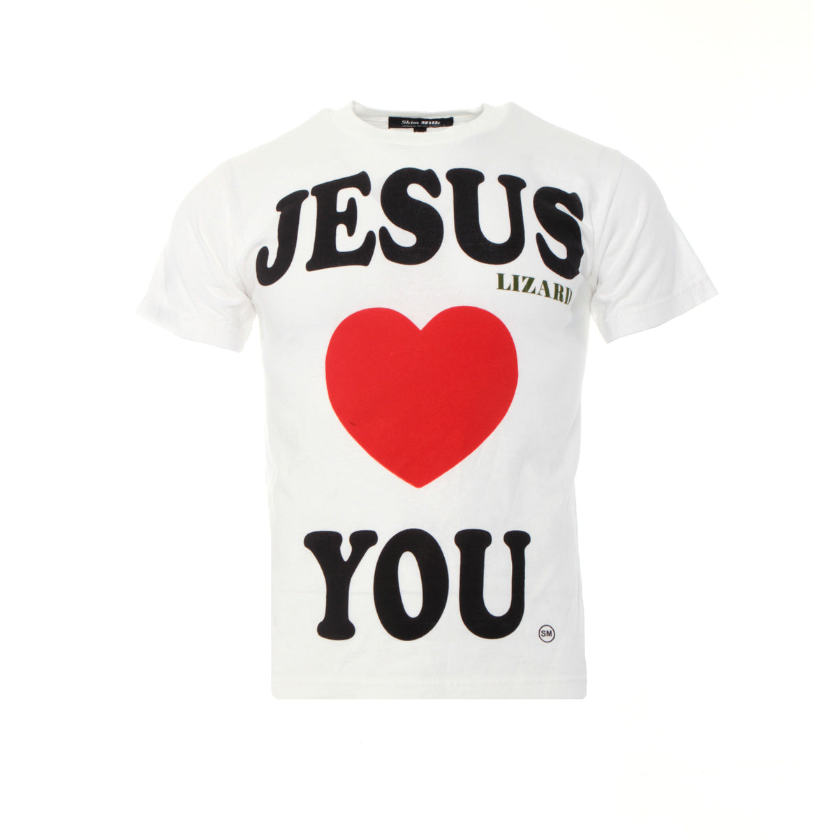 Skim Milk Jesus Lizard Loves You Men's Crewneck Graphic Tee White