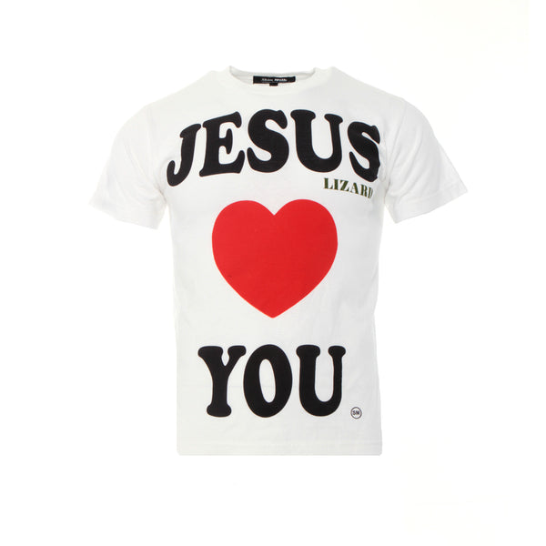 Skim Milk Jesus Lizard Loves You Men's Crewneck Graphic Tee White