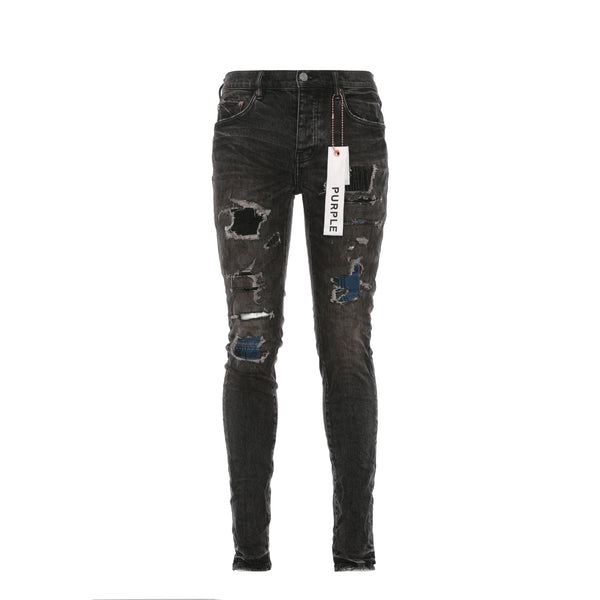 Purple Brand Denim P001 Black Heavy Repair With Plaid Patch Jean