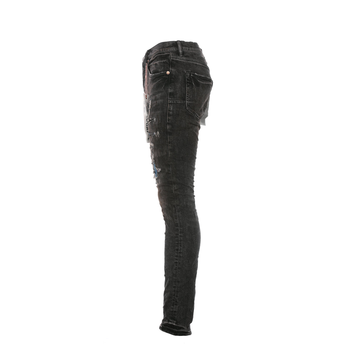 Purple Brand Denim P001 Black Heavy Repair With Plaid Patch Jean
