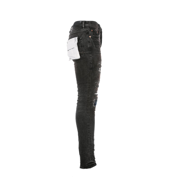 Purple Brand Denim P001 Black Heavy Repair With Plaid Patch Jean