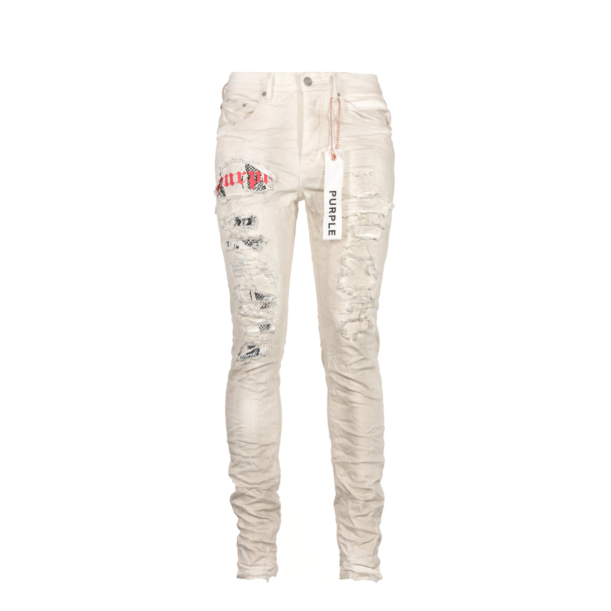 Purple Brand Denim P001 Dirty White Destroy Jersey Knit Repair Men's Jeans
