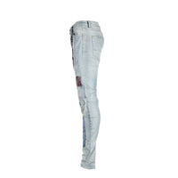 Black Denim Patch Work Men's Skinny Jeans