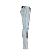 Black Denim Patch Work Men's Skinny Jeans