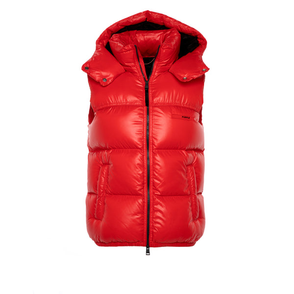 Purple Brand Nylon Snap-Off Hood Men's Puffer Vest Red. - SIZE Boutique 