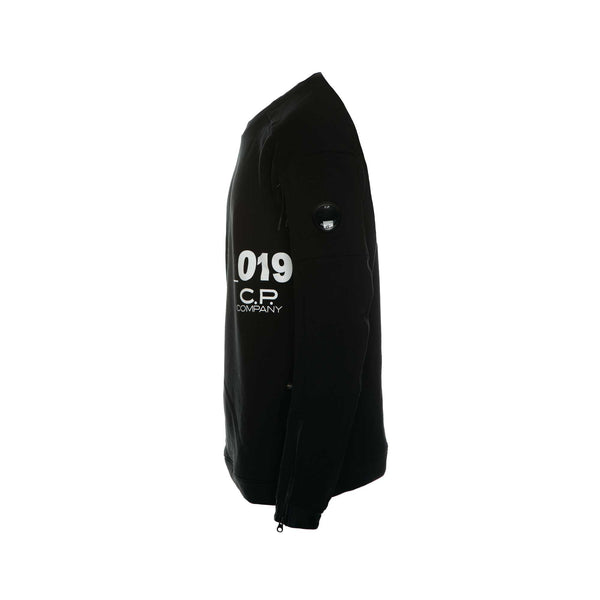 C.P. Company Diagonal Fleece Lens Crew Sweatshirt in Black