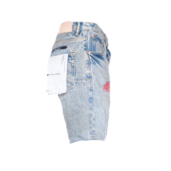 Purple Denim Men's Bandana Patch Work Indigo Denim Shorts