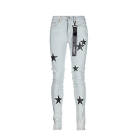 Black Denim Starry Night Men's Skinny Jeans Light Blue