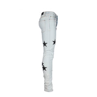 Black Denim Starry Night Men's Skinny Jeans Light Blue
