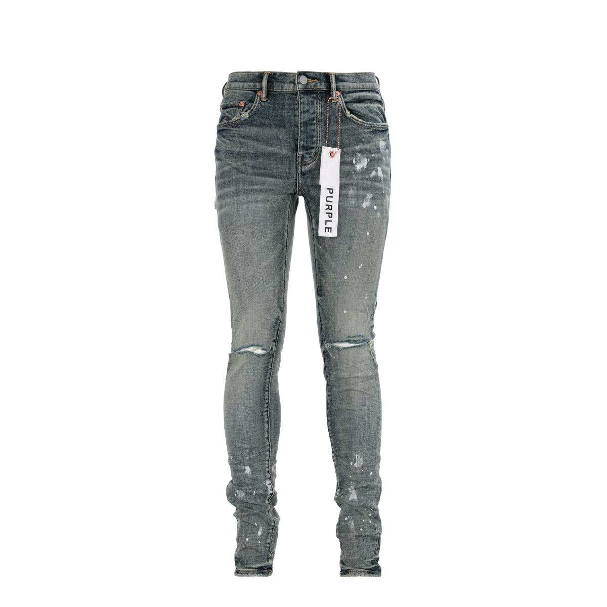 P001 Purple Brand Worn Mid Indigo Knee Slit Men's Jean