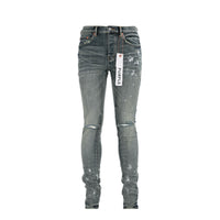 P001 Purple Brand Worn Mid Indigo Knee Slit Men's Jean