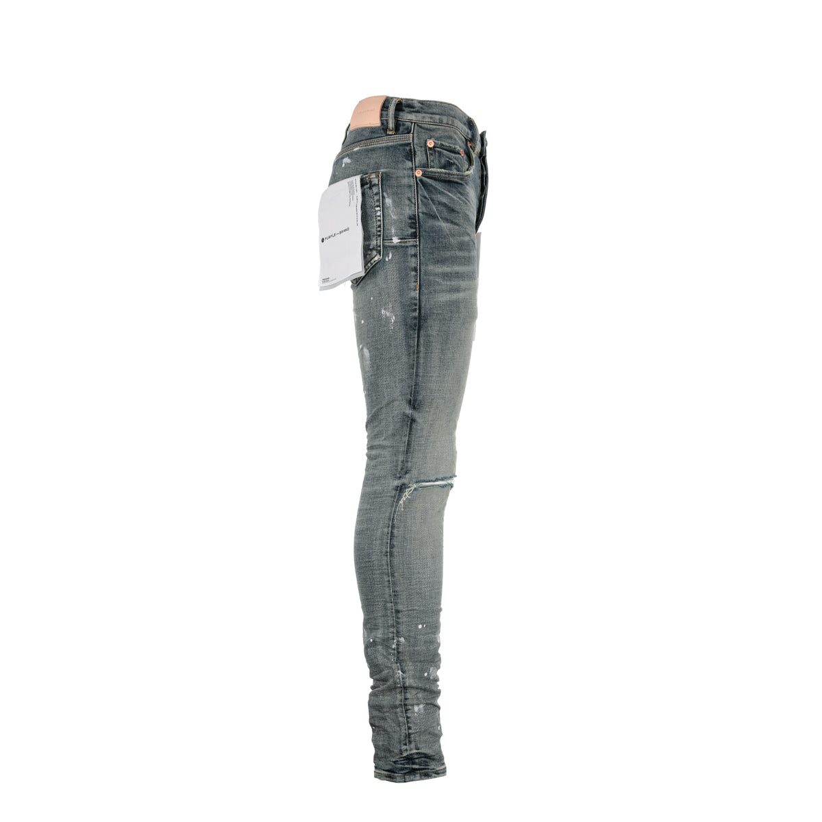P001 Purple Brand Worn Mid Indigo Knee Slit Men's Jean
